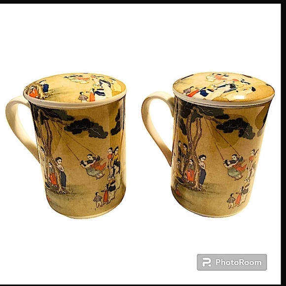 Hankook Other - Hankook Hi Tech China Tea Cup Set with lids Swing Pattern Super Strong Korea
